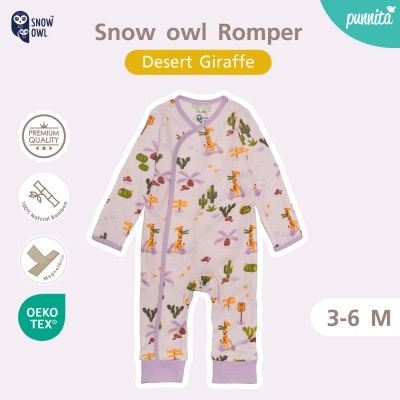 New Collection !! Snow owl Romper  เสื้อป้ายแบบแปะ ชุดหมี แขน-ขายาว 3-6 M - Desert Giraffe  (วัสดุ ใยไผ่พรีเมี่ยม 100%)